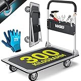 MASKO® Plattformwagen Transportwagen Lagerwagen Klappbar Inkl. Arbeitshandschuhe | 300 kg Tragkraft | Feststellbremse Transporthilfe | Mit 6 Sicherungsösen | 360° Lenkrollen | Paketwagen Klappwagen