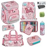 Familando Mädchen Schulranzen 1. Klasse · Scooli Easy FIT · ergonomischer Tornister · Schulranzen-Set für Mädchen (9-teilig mit Sporttasche, Disney Minnie Maus/Rosa)