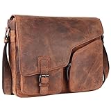 TUSC Polarion Braun Leder Tasche Laptoptasche 13,3 Zoll Herren Umhängetasche Aktentasche Schultertasche für Büro Notebook Messenger Bag Laptop iPad, Größe- 35x27x9 cm