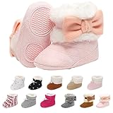 Tolaler Unisex-Baby Neugeborenes Fleece Booties, Warme und Bequeme Baby Winterschuhe rutschfeste Weiche Sohle Baby Booties mit Hübschem Schleifen-Muster (0-18 Monate)