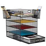 ZNMYDMT Schreibtisch-Organizer-Set mit 5 Etagen, Metall-Papiersortierer für Briefe/A4, Schwarz