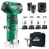 BATOCA 12V Max Akku-Fräser Palm Edge Router, 2 Stück 12 V 2,0 Ah Akkus und Schnellladegerät, leichtes Holzschneider-Set mit 4 H10-Fräsern, BATOCA EVA-Frästasche