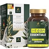 VITACTIV Vegan Essentials - 120 Kapseln (4 Monate), Vegan Supplements - All in One Komplex mit Vitamin B12, A, B1, B2, B3, B5, B6, B7, Eisen, Calcium, Zink, Selen, Jod - Hochdosiert, aus Deutschland