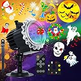 MOSSNDAR Projektor Weihnachten Aussen Hoher Helligkeit, 96 Muster 10 Urlaubsthema Wasserdichte Projektor Lichter mit Fernbedienung, LED Schneeflocken Projektionslampe für Weihnachtsdeko Innen Aussen