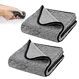 OWill Mikrofasertücher Auto 2 Stück,40x40cm,Premium Auto trockentuch,Fusselfrei & Extra Saugfähig,Fensterputztücher,Microfasertuch autopflege,Grau,Premium Trockentuch für Haushalt,Camping,Fensterputz