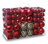 ilauke 100 Weihnachtskugeln Christbaumkugeln Set changierend glänzend glitzernd matt Christbaumschmuck bis Ø 6 cm -Baumschmuck Weihnachten Deko Anhänger