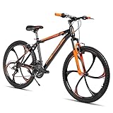 Hiland 26 Zoll Mountainbike Hardtail MTB Bike Fahrrad Federgabel V Bremse 21 Gänge 6-Speichen Rad für Männer Frauen Jungen und Mädchen Schwarz Aluminium Rahmen