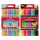 Faber-Castell 205098 - Filzstifte Set Pastell und Neon, 20 Doppelfasermaler für Kinder und Erwachsene