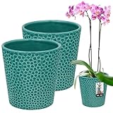 KOTARBAU® 2er Set Blumentopf Türkisfarben Keramik Glasiert ⌀ 12 cm Höhe: 15 cm Orchideentopf Modern Für Zimmerpflanzen