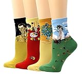 LIVEBEAR 4/8 Paar Damen niedliche berühmte Gemälde Kunststatuen Neuheit Casual Baumwolle Crew Socken Made in Korea Geschenk - Pink - Einheitsgröße