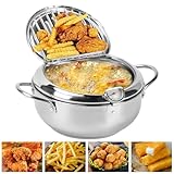 Fritteuse, Frittiertopf Im Japanischen Stil Japanische Tempura Fritteuse Topf Mit Thermometer und Deckel Japanischer Frittiertopf aus Edelstahl Für Pommes Frites, Hühnerflügel Und Garnelen (20cm)