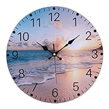 INOOMP Kreative Wanduhr mit Strandmotiv Geräuschloses Quarzuhrwerk Wandhängende Wohnraumdekoration für Wohnzimmer Küche Schlafzimmer und Büro Platzsparendes Design Geschenk