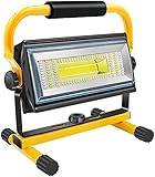 SYLSTAR Led Baustrahler Akku,80W 7000Lumen LED Strahler Akku Arbeitsleuchte mit 6 modi, Tragbar Arbeitsscheinwerfer mit 6x18650 Akku für Werkstatt Baustelle Garage Camping Außen Beleuchtung