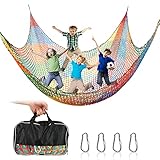 jackfru Kletternetz Spielplatz, Doppeltschichten ​Kinder Sicherheitsnetz Klettergerüst Netz Kinder Garten, 3x3M Absturzsicherungsnetz für Spielplatznetz Regenbogenfarben (3 x 3m)