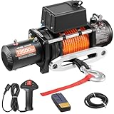 VEVOR 12v Seilwinde 13500lbs/6123kg Motorwinde 12V DC Elektrowinde mit Φ1x2438,4cm Synthetikseil Alu-Seilführung kabellose/kabelgebundene Fernbedienung IP55 zum Schleppen von Geländewagen Jeeps Booten