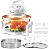 Iskra Halogenofen 12-17L effizienter Konvektionsofen, 250 °C Heißluftofen mit Timer, 1400W, Schnelles Aufheizen, Robustes Glas, Umfangreiches Zubehör