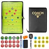 JIZZU Fußball Taktiktafel Tragbar, Fussball Coach Board, Klappbar trainermappe fußball mit Magnetische Große Schachfiguren, Stoppuhr Timer, Schiedsrichter Pfeifen, Schwamm, Board Marker