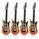 SKHAOVS 4 Stück Aufblasbare Flammen Gitarre, Luftgitarren zum Aufblasen Aufblasbares Rock Musikinstrument Aufblasbare Party Gitarre, Aufblasbare Gitarren Requisiten für Mottopartys, Karneval (90cm)