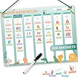Mini Mindz® Wochenplaner Kinder - Montessori Magnettafel im niedlichen Design inkl. 200 Magnete & Stift - Lernspiele ab 3 Jahre - Kalender Kinder - Wochenplan Kinder - Magnettafel Kinder