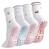 Utensilsto Pilates Yoga Socken Damen 36-40 Baumwolle Rutschfeste Sportsocken mit Fruchtmotiv Modisch Stoppersocken Noppensocken für Trampolin Gymnastik Fitness Home Weiß