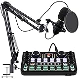 RUBEHOOW Mixer Kit Live Soundkarte DJ Controller Schnittstelle, mit BM800 Mikrofon für Live, Aufnahme, PC, Karaoke und Spiel Stimme