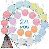 Wasserbomben Wiederverwendbar, Glovios 24 Stück Wasserballons Wiederverwendbare, Selbstschließend Wasserbomben Set für Wasserspielzeug Kinder Outdoor Sommer Aktivitäten