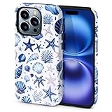 Hng Kiang Hu Schutzhülle für iPhone 12 Pro Max, Motiv: Sommerküste, Muschelmuster, [kompatibel mit Magsafe], stoßfester Schutz, blau-weißes Design (für iPhone 12 Pro Max)