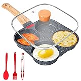 Gimars Spiegeleipfanne mit Deckel, 4 Loch Pancake Pfanne, Aluminium-Antihaft Bratpfanne für Induktionsherd & Gasherd, Frühstückspfanne für Omeletts, Frikadellen, Pfannkuchen