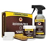 Macari Lederpflege 500ml Balsam + 500ml Reiniger + 2 Schwamm + Lederbürste Premium Leder Lederreiniger Set Bienenwachs für Ledercouch Auto Möbel Jacke Kleidung Sofa Handtasche Schuhe Sattel Lederfett