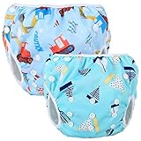 Teamoy Schwimmwindel Baby, Schwimmhose Wiederverwendbar, Badehose Jungen, Verstellbar Badeanzug für 0-3 Jahre Baby (Tool Car + Blue Sailboat)