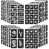 FANOST 24 Blatt Tattoo Schablonen für Kinder/Erwachsene, Henna Tattoo Schablonen Set (400 Tattoo-Designs), wiederverwendbare Tattoo Vorlagen Schablonen, Henna Schablonen für Gesicht Hand Fuß Finger