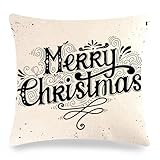 Aotiwe Kissenhüllen 40x40 Kuschelig, Zierkissenbezüge Set Frohe Weihnachten Schwarz Khaki Pillow Case Sofa Leinen