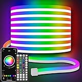 15 m RGB Neon LED Strip, flexible mehrfarbige LED Lichtbänder, Steuerung mit App/Fernbedienung, IP65 LED band Neon Seil Lampe für Gaming Schlafzimmer Innen und Außendekoration