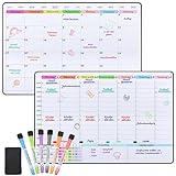 POPRUN Whiteboard Wochenplaner Monatsplaner abwischbar selbstklebend für die Wand, Glas, Holz und Kühlschrank (jede glatte Oberfläche) Familienplaner,Planungstafel,Monatskalender auf Deutsch