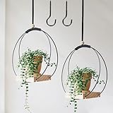 AIDODIA Blumenampel Hängend Innen - Metall Blumenampel Schwarz, Hängeampel Mit Holzsockel, Decke Hängende Pflanzer, Hängetopf Für Pflanzen Für Zimmerpflanzen Sukkulenten Luftpflanzen Kaktus (2PCS)