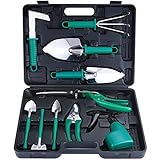 eROOSY Gartenwerkzeug, Gartengeräte Gartenwerkzeug Set aus Edelstahl Gartenarbeit Set mit Koffer, Geschenk für Gartenliebhaber (Grün)