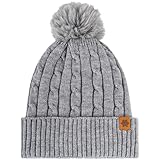 1 Stück Winter Beanie Mütze Wintermütze mit Bommel Frauen Warm Strickmütze Gefütterte Winter Strickmütze Alpaka-Wollmütze Bommelmütze Dicke Doppellagige Warm Mütze Frauen Geschenk,Heather B