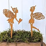 Gartenstecker Elfe - Fee 2 Modelle in Rost zum Stecken als Topfdeko Gartendeko 23cm groß
