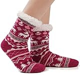 JARSEEN Kuschelsocken Winter Warme Socken Stoppersocken Hausschuhe Weihnachten mit ABS Rutschfest Damen Herren (EU 36-42,Hirsch Rose)