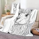 Kuscheldecke Süßes Alpaka Flauschig Decke Schwarze und weiße Tiere Warme Decke Sofadecke Kuschelig Superweich und Kuschelig Plüsch Wohndecke, Weiß-220x240cm