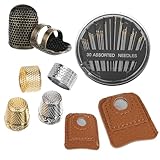 Prasacco 8 Stück Nähen Fingerhut Set, Leder Fingerhut Verstellbare Nähfingerhutringe aus Metall Finger Schutz Fingerhut mit Stichplatte für Handnähen, Handwerk Stickerei für Haushalt Fingerlinge