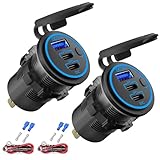 12V USB Steckdose USB-Ladegerät Mehrere Anschlüsse, Dual PD3.0 USB-C und Quick Charge 3.0 Auto-USB-Anschlussbuchse mit Netzschalter, Schnell-Ladegerät für Handy und Tablet, Geeignet für Auto Boot