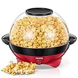 FOHERE Popcornmaschine, 5.5L Popcorn Maker für Zuhause, Popcorn Machine mit Zucker, Öl, Butter, Antihaftbeschichtung und Abnehmbares Heizfläche, Stille und Schnelle, Großer Deckel als Servierschale