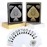 2 Pack Spielkarten Pokerkarten Plastik Wasserdichte Pokerkarten Playing Cards Großdruck-Spielkarten für Erwachsene,Profi Poker Karten Schwarz und Silber Poker Set for Kartenspiel Party Geschenk