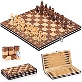 Schachspiel aus Holz,3 In 1 Schachspiel Magnetisch,Chess Board Set klappbar für Party Familie Aktivitäten,reiseschach, schachspiel Kinder(29x29cm)