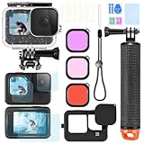 ShipeeKin Zubehör Set Kit für Gopro Hero 12 11 10 9 Black, Wasserdicht Tauchgehäuse Unterwasser Schwimmender Handgriff Glasfolie Rotfilter Silikon Schutzhülle mit Objektivabdeckung Anti-Fog-Einsätze