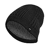 Amazon Brand - Eono Wintermütze Strickmütze Unisex-Mütze Warme Beanie Winter Mütze Weiche Cuffed Plain Hat für Damen und Herren (Schwarz-Fleece-Liner)