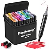 Tongfushop 80 Alkohol Marker Set, 2 Sekunden Schnell Trocknende Filzstifte, Filzstifte Dicke und Dünne Alkohol Stifte mit Anti-Seepage Abstandshaltern für Malerei, Zeichnung, Design, Rendering