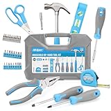 Hi-Spec Heim DIY Werkzeugkoffer gefüllt 42tlg. Kleiner Werkzeugkoffer gefüllt mit Blauen Werkzeugen und 2-in-1-Schraubendreher-Bit-Griff für Reparaturen.