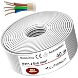 MAS Premium Von 5m bis 50m Feuchtraumkabel Stromkabel Mantelleitung NYM-J 5x6 mm² Elektrokabel Ring für feste Verlegung (40m)